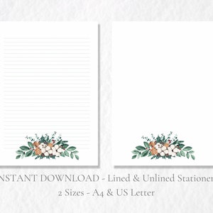 Papelaria para impressão Holly e Cotton, aquarela festiva, carta botânica, papel de carta de inverno, tamanho A4, download instantâneo