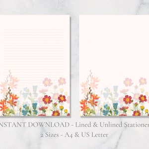 Vintage Floral imprimable papeterie fleur papeterie nature papier à lettres printemps été lettre papier à lettres A4 US Letter téléchargement immédiat