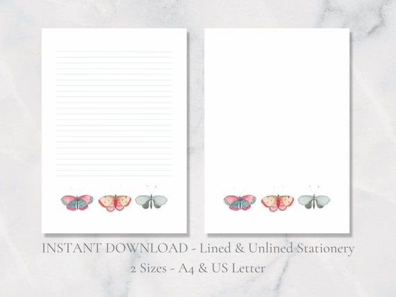 Butterfly Printable Stationery Blue Pink Stationary Nature | Etsy