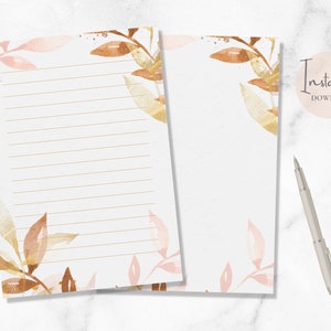 Papelería imprimible con hojas de acuarela tamaño A5 de EE. UU., papelería bohemia, papel de escritura botánico, papel para escribir con hojas, descarga instantánea