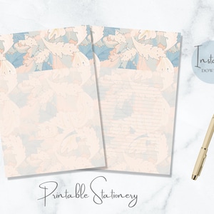Papelería imprimible con hojas, papelería William Morris, papel de escribir con estampado floral, papel de carta botánico, tamaño A4, carta estadounidense, descarga instantánea