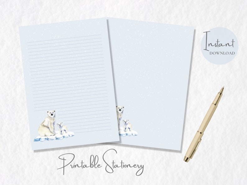 Polar Bears in the Snow Printable Stationery Winter Stationary - Etsy