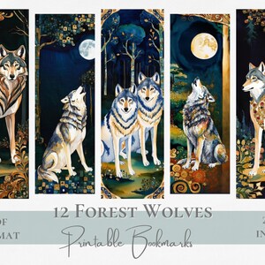 Forest Wolves Printable Bookmark Set Woodland Watercolor Wolf Instant Digital Download US Letter Gift for Book Lover Animal Spirit Animal
