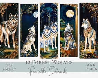 Forest Wolves Printable Bookmark Set Woodland Watercolor Wolf Instant Digital Download US Letter Gift for Book Lover Animal Spirit Animal