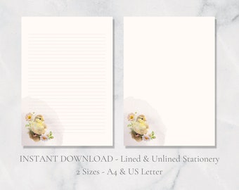 Easter Chick Printable Stationery Spring Stationary Nature Writing Paper Spring Flowers Letter Writing Paper A4 US Letter Instant Download