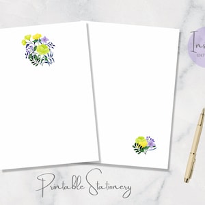 Papelería con diseños florales, papel de carta botánico, tamaño A4, descarga instantánea.