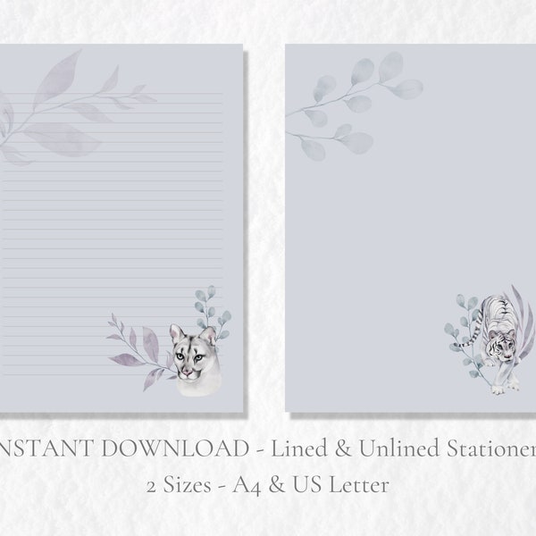 Snow Cats Printable Stationery Winter Stationary Leaf Writing Paper Letter Writing Paper A4 US Letter Instant Download Christmas Tiger