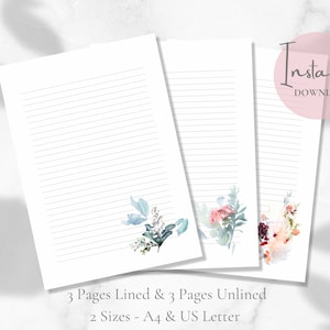 Bloemen afdrukbaar briefpapier Botanisch afdrukbaar stationair papier Bloem briefpapier Bloemen briefpapier A4 US Letter Direct downloaden