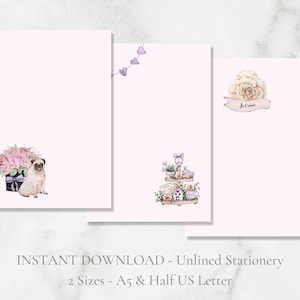 Je T’aime Briefpapier Halbe A5 Brief Aquarell Valentines Briefpapier zum ausdrucken