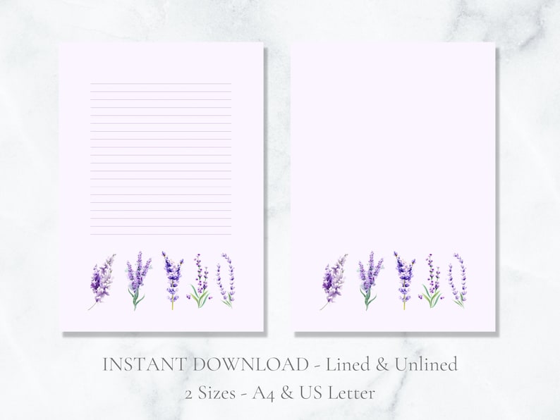 Lavender Flower Watercolor Printable Stationery Floral - Etsy