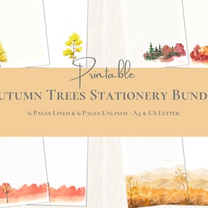 BUNDLE papeterie d'arbres d'automne imprimable papeterie d'automne feuille de papier à lettres ensemble A4 US Letter Téléchargement instantané Nature papier festif