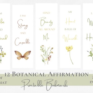 Botanische Affirmation druckbare Lesezeichen Set Blumen positive Zitat sofortiger digitaler Download Blumen US Letter Geschenk für Buchliebhaber Achtsamkeit