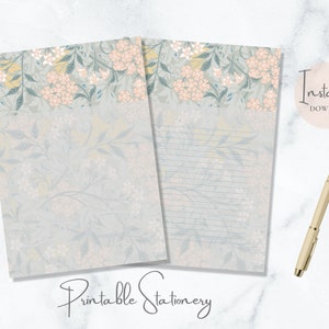 Papelaria para impressão Jasmine Papel de carta William Morris com padrão floral Papel de carta com folhas Papel de carta A4 EUA Download instantâneo