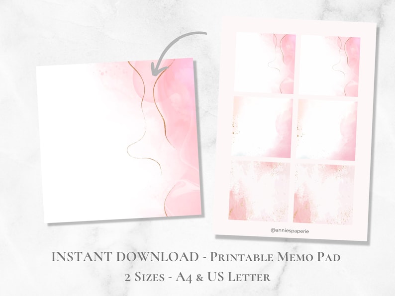 Watercolor Pink Abstract Printable Memo Pad Abstract Memo Set Pink Note ...