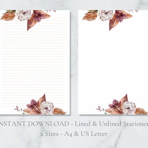 Herbst Blumen Briefpapier zum Ausdrucken Herbst Frühling Briefpapier A4 Lined & US Letter Liniert & Sofort Download PDF Schreibwaren