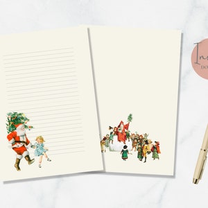 Papelería navideña vintage imprimible, papelería festiva, papel de escribir de Papá Noel, papel de escribir de cartas retro, tamaño A4, carta estadounidense, descarga instantánea