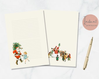 Vintage Christmas Printable Stationery Festive Stationary Santa Writing Paper Retro Letter Writing Paper A4 US Letter Instant Download