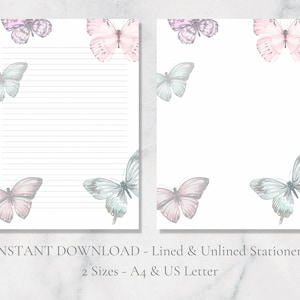 Carta da lettere stampabile a forma di farfalla, carta da lettere colorata, carta da lettere con animali selvatici, carta da lettere A4, download istantaneo, insetto