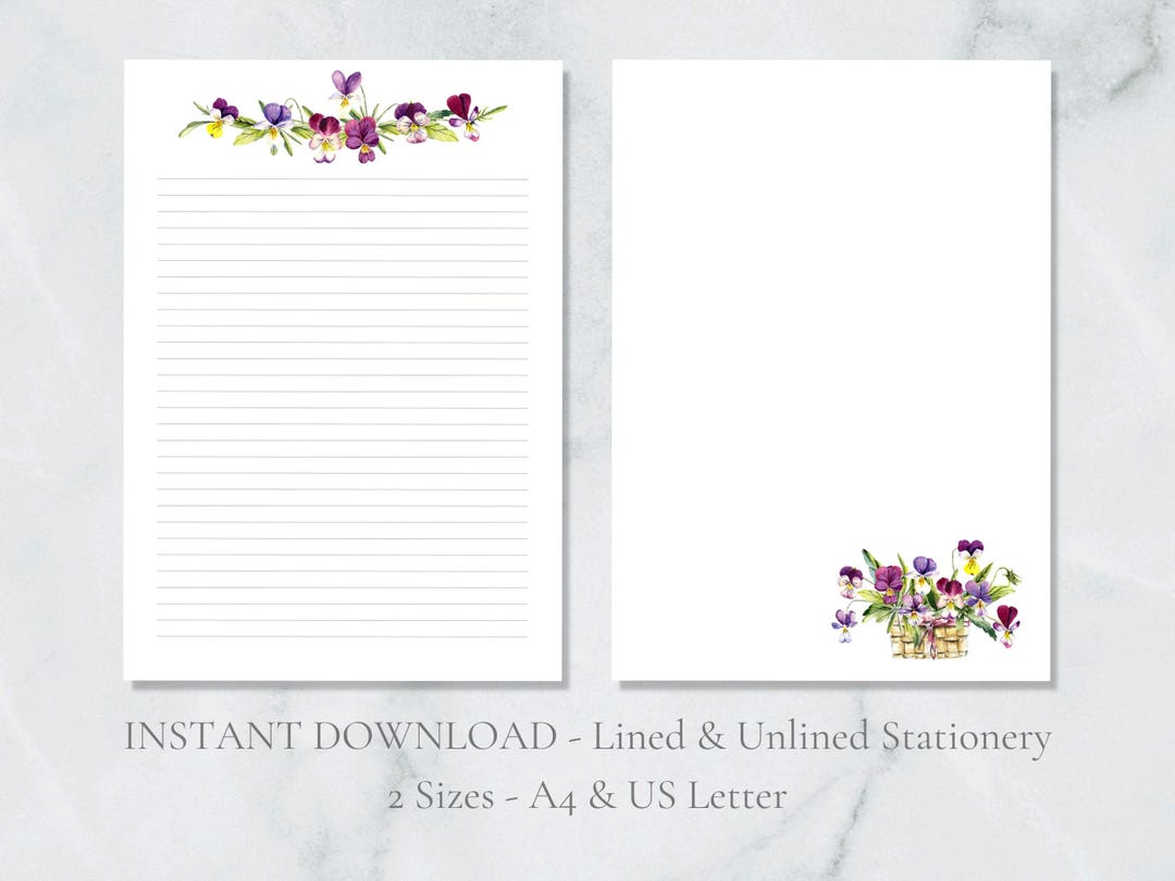 Violet Basket Printable Stationery Floral Letter Writing Paper A4 US ...