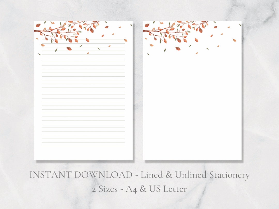 Autumn Branch Printable Stationery Tree Stationery Fall Leaves Etsy