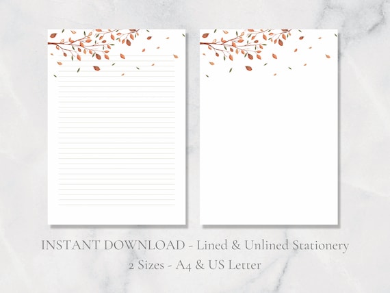 Autumn Branch Printable Stationery Tree Stationery Fall Leaves - Etsy