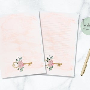 Floral Key Druckbare Briefpapier Aquarell Briefpapier A4 US Letter Initial Download