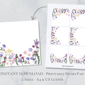 Wiosenny ogród Wydrukowany notatnik Memo Pad Zestaw notatek Nature Akwarela Botaniczny papier do notatek Kwiat Wydrukowany Post It A4 US Letter Natychmiastowe pobranie