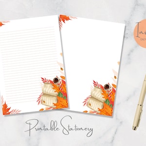 Libro de otoño y café Papelería imprimible Carta de hojas de otoño Otoño A4 y carta de EE. UU. Rayado y liso Descarga instantánea PDF Papelería