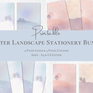 BUNDLE Winter Landscape Stationery Printable Holiday Stationary Paper Festive Writing Paper Christmas Letter A4 US Letter Instant Download