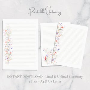 Papelaria para impressão de jardim de pássaros em aquarela, papel de carta botânico A4, download instantâneo, primavera, verão, flores, natureza, diário de lixo