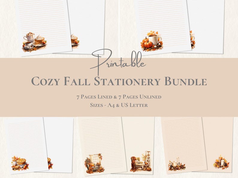 BUNDLE Cozy Autumn Stationery Printable Fall Stationary Paper Pumpkin ...