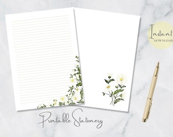 White Daisies Printable Stationery Floral Printable Stationary Paper Flower Letter Writing Paper A4 US Letter Instant Download Spring Daisy
