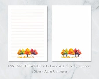 Fall Trees Printable Stationery Autumn Footer Paper Fall Leaves ...