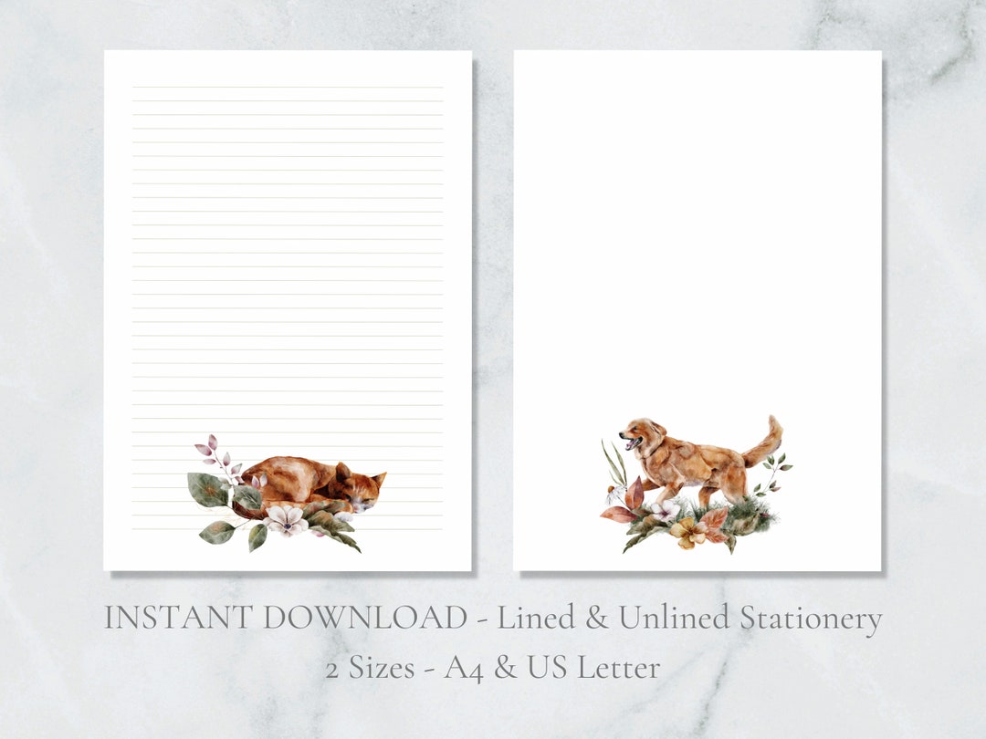 Autumn Cat and Dog Printable Stationery Fall Stationary Pet Writing ...