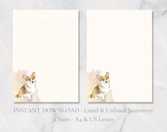Corgi Dog Printable Stationery Cute Animal Stationary Pet Writing Paper Letter Writing Paper A4 US Letter Instant Download Dog Lover