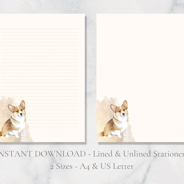 Corgi Dog Printable Stationery Cute Animal Stationary Pet Writing Paper Letter Writing Paper A4 US Letter Instant Download Dog Lover