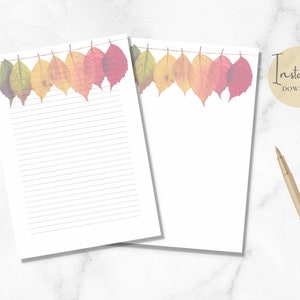 Herbstblatt Druckpapier - A4 und US Letter - Liniert & Klar - Sofortiger Download PDF Briefpapier