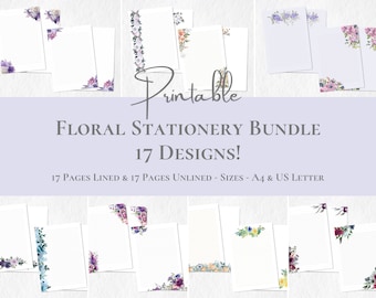 BIG BUNDLE Floral Printable Stationery Spring Summer Flower Writing Paper Set A4 US Letter Instant Download Cottage Garden Writing Paper