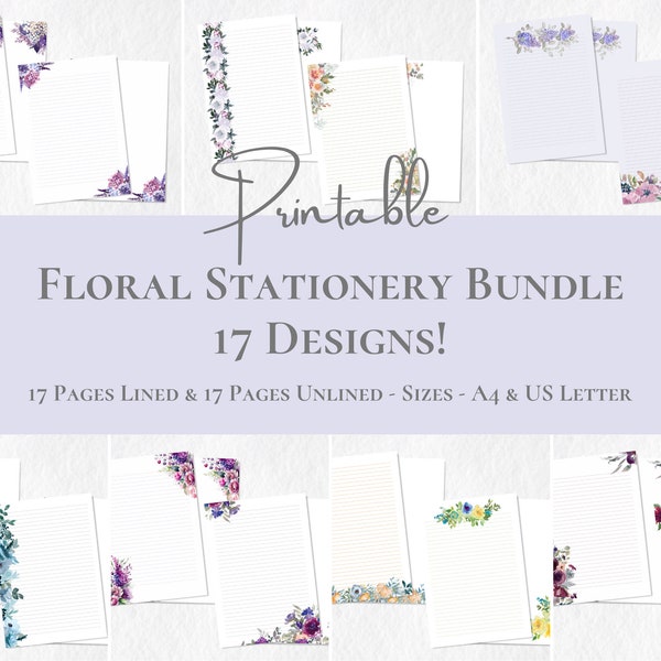 BIG BUNDLE Floral Printable Stationery Spring Summer Flower Writing Paper Set A4 US Letter Instant Download Cottage Garden Writing Paper