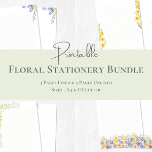 BUNDLE Spring Floral Stationery Printable Summer Stationary Paper Easter Writing Paper Flower Set A4 US Letter Instant Download Garden Paper