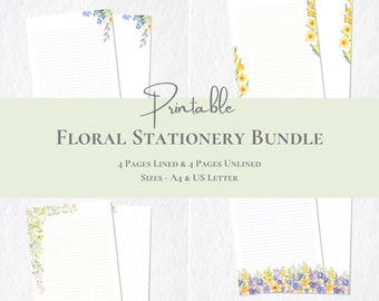 BUNDLE Spring Floral Stationery Printable Summer Stationary Paper Easter Writing Paper Flower Set A4 US Letter Instant Download Garden Paper