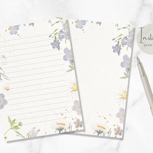 Papelería imprimible con diseño de flores silvestres, tamaño A5, acuarela, floral, botánica, para escribir cartas, descarga instantánea