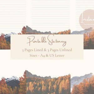 Fall Autumn Trees Mountain Printable Writing Paper- Stationary Paper ...