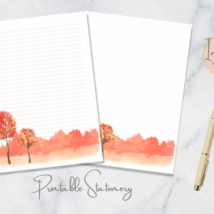 Herbst Bäume Szene Druckbare Briefpapier A4 und US Letter Lined & Plain Instant Download PDF Schreibwaren Thanksgiving