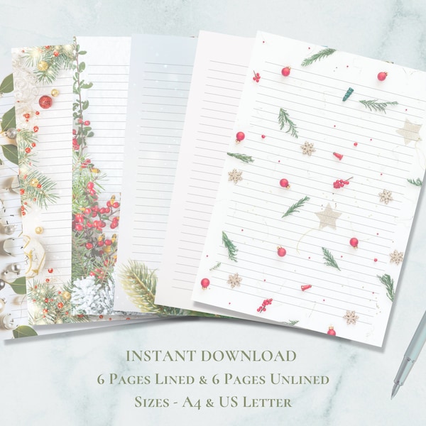 Christmas Stationery Printable Holiday Stationary Paper Festive Stationary Writing Paper Christmas Letter Set A4 US Letter Instant Download