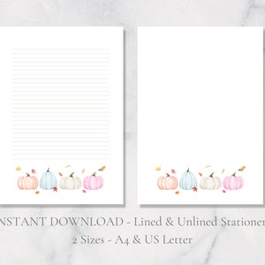 Pastel Pumpkin Printable Stationery Autumn Stationery Cute Fall ...