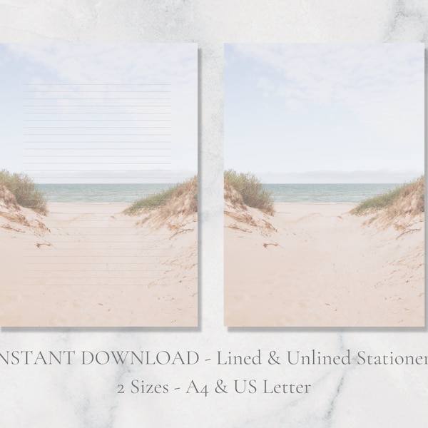 Beach Printable Stationery Sand Dunes Stationary Summer Writing Paper Ocean Letter Writing Paper A4 US Letter Instant Download