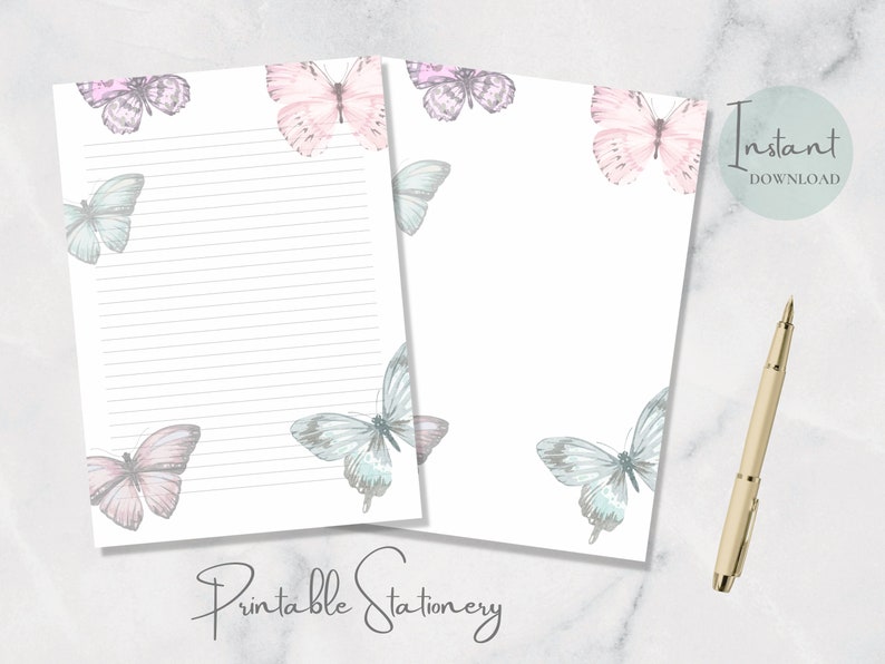 Butterfly Printable Stationery Coloful Stationary Nature Writing Paper Wildlife Letter Writing Paper A4 US Letter Instant Download Insect image 2