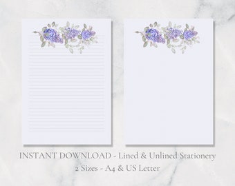 Lilacs Printable Stationery Purple Flower Stationary Botanical Writing Paper Floral Letter Writing Paper A4 US Letter Instant Download