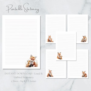 Papeterie imprimable Mama Fox & Cub stationnaire imprimable Woodland lettre papier à lettres téléchargement immédiat amoureux des animaux de la forêt esthétique cosy
